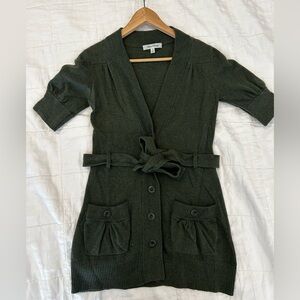 Beth Bowley Green Cashmere Cardigan, with belt. Size Small.